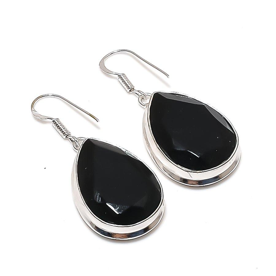 Natural Black Spinel Gemstone 925 Sterling Silver Jewelry Earring 1.85  AE-11931