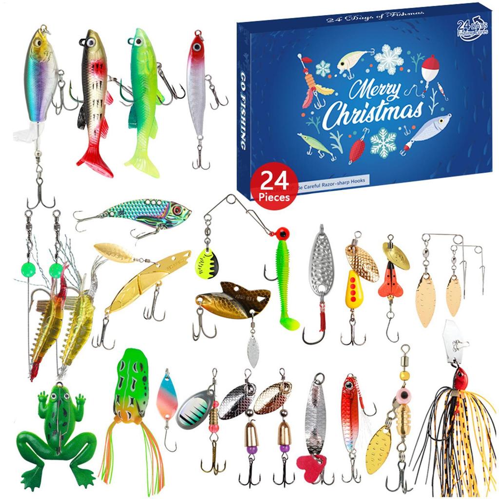 Fishing Countdown Calendars Adventure Calendar Fish 24 Days Christmas Fishing Tackle Lure Gear Set For Adult Men Teen Boys Gift