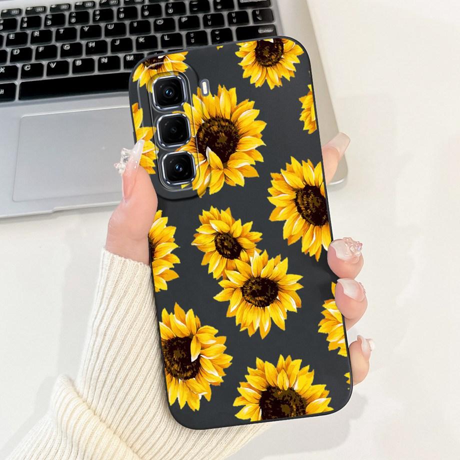 For Infinix Hot 50 Pro+ Hot50 Pro Hot 50 Pro Plus 4G Phone Case Soft Silicone Back Cover Love Heart Girly Flower Painting Fundas
