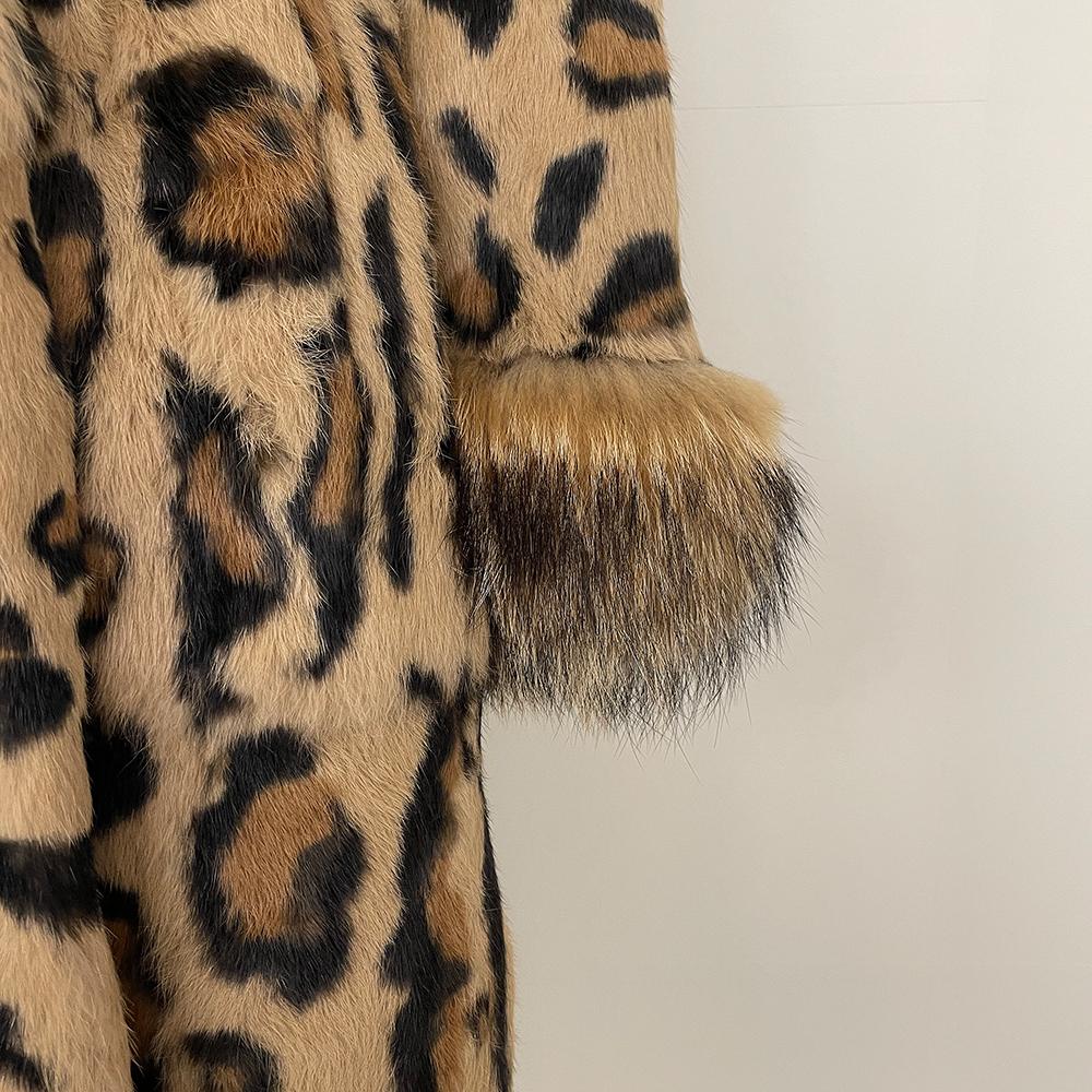 OFTBUY 2024 Winter Real Rabbit Fur Leopard Print Women Coat  Long Raccoon Fur Collar Coat Fur One-piece Thickened Warm Overcoats