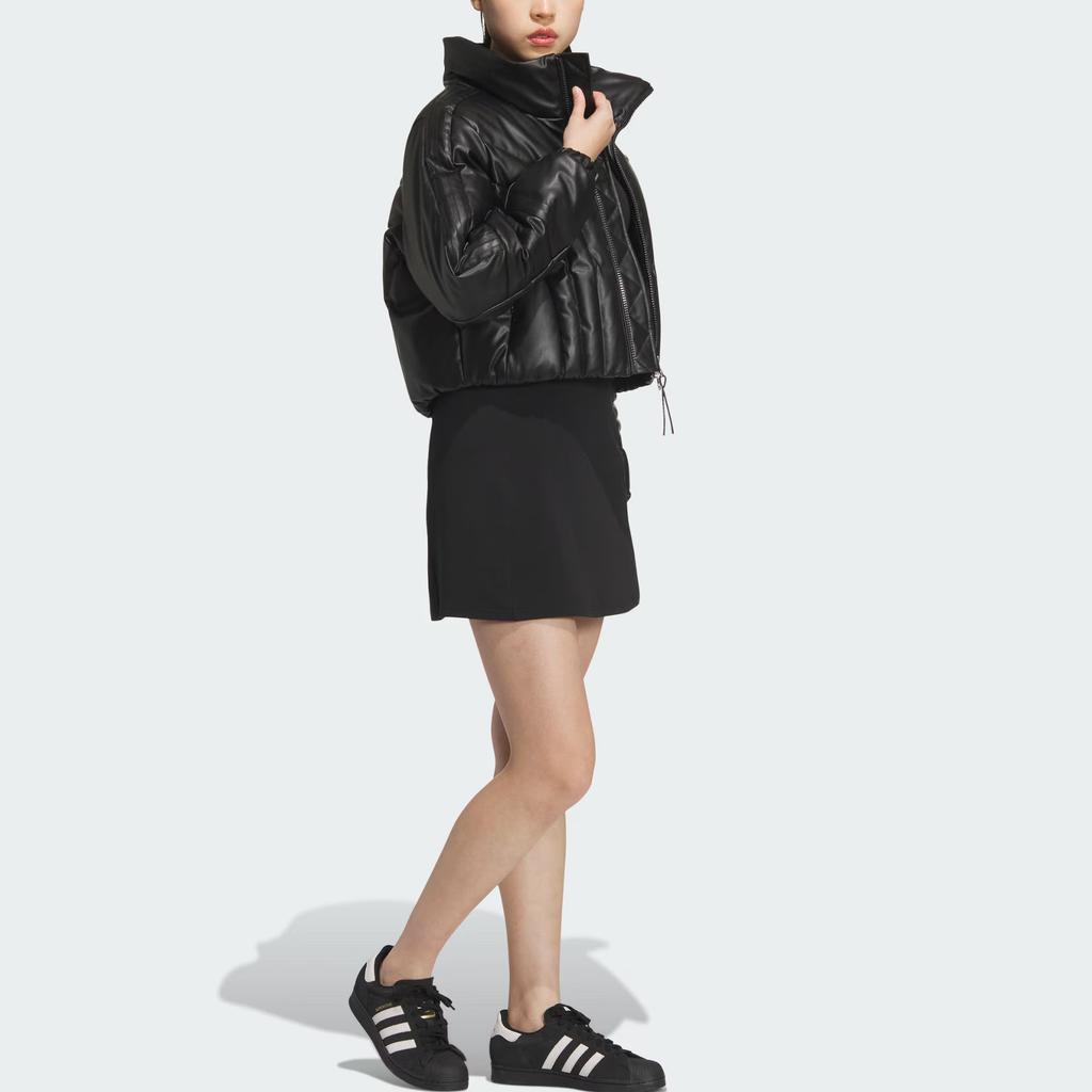 Adidas Originals Stand Collar Solid Color Comfortable Warm Long Sleeve Jacket Down Coat Women Jacket Black JD3790