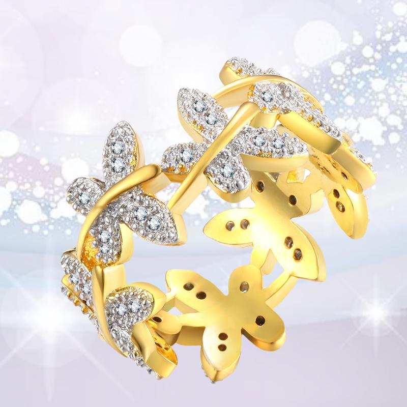 Woman Styling Butterfly Gold Ring Brass Plating Wedding Romantic Fashion Gift