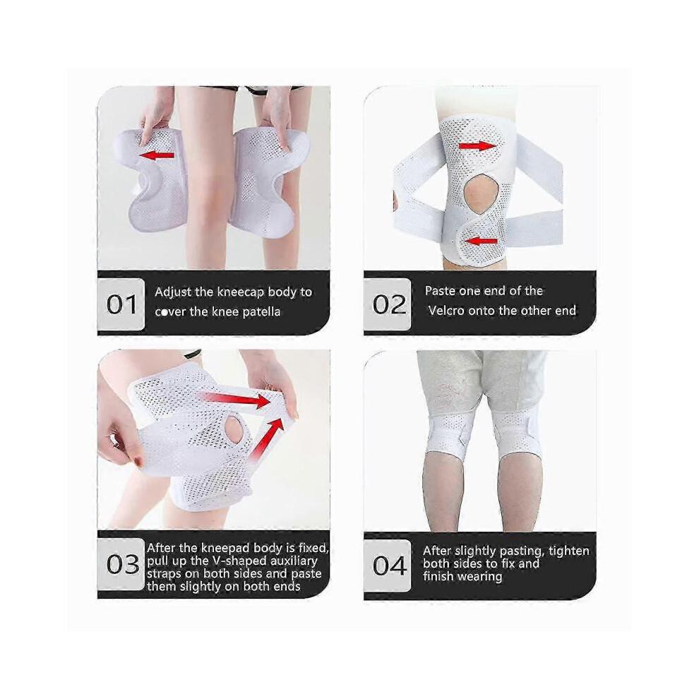 Kniebandage mit Seitenstabilisatoren, für Knieschmerzen Meniskusriss Kreuzbandriss Innenbandriss Arthritische Verletzung Genesung Verstellbare Kniebandage für Männer und Frauen (XL, Weiß)