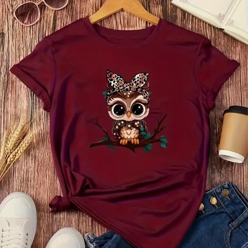 

Модная женская футболка с принтом совы и банта из мультфильма, забавная повседневная футболка с круглым вырезом и короткими рукавами, летняя женская футболка 8XL