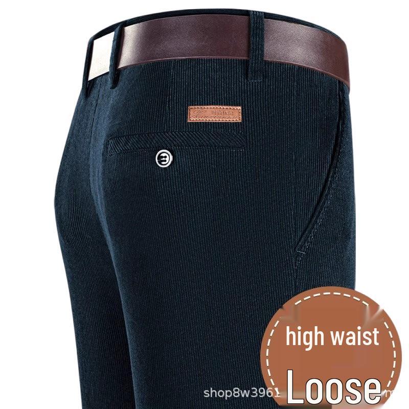 Men's Striped Corduroy Pants – Velvet-Lined for Autumn/Winter, Ideal for Middle-Aged Dads, High-End Style.