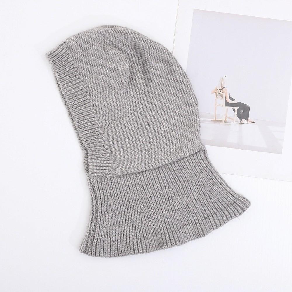 Woolen Knit Winter Balaclava Hat Solid Color Hooded Beanie  for 2-6 Y Boys and Girls