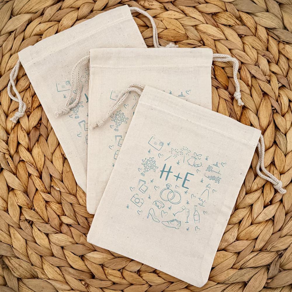 Custom 5Pcs Wedding Favor Bags for Guests Mini Drawstring Tote Hangover Kit Bachelorette Party Hotel Welcome Bag Bridal Shower