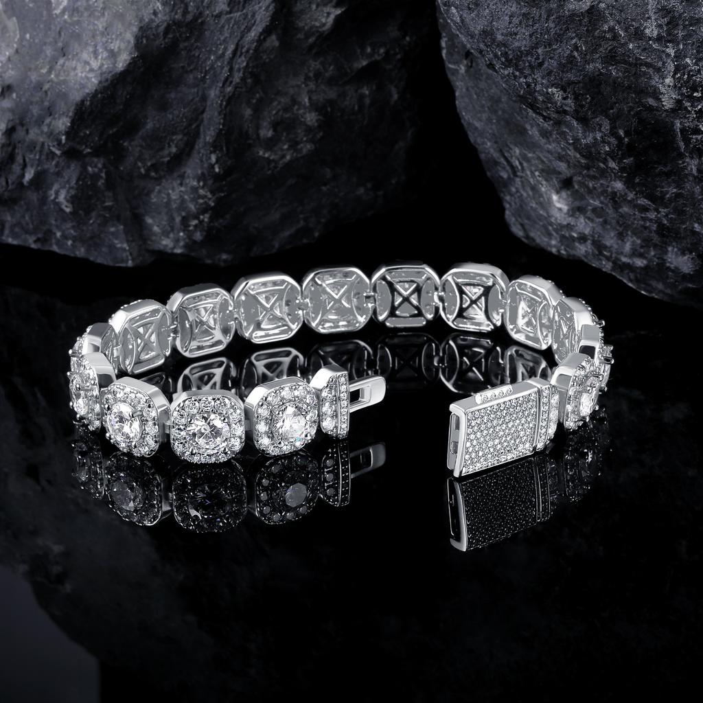 HipHop 12mm Wide Brass Gold Plated Rock Sugar Chain Zircon Tennis Bracelet Cross-Border Cuban Style Men Trendy Bangles