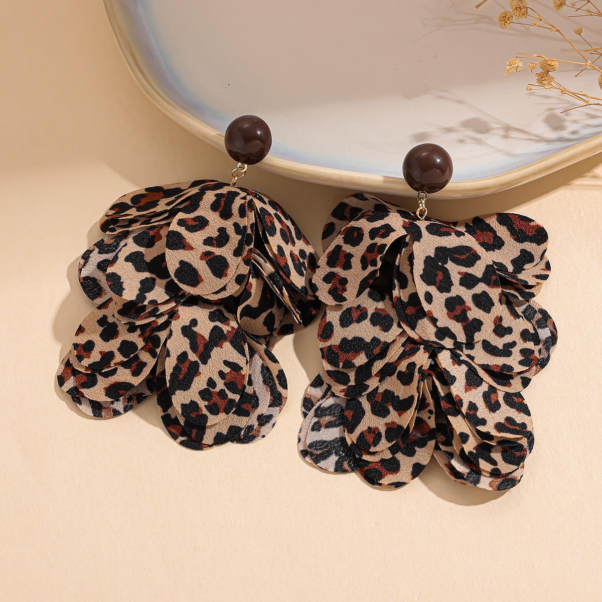 

Chiffon Fabric Leopard Print Petals Tassel Earrings Temperament High-end Earrings for Women