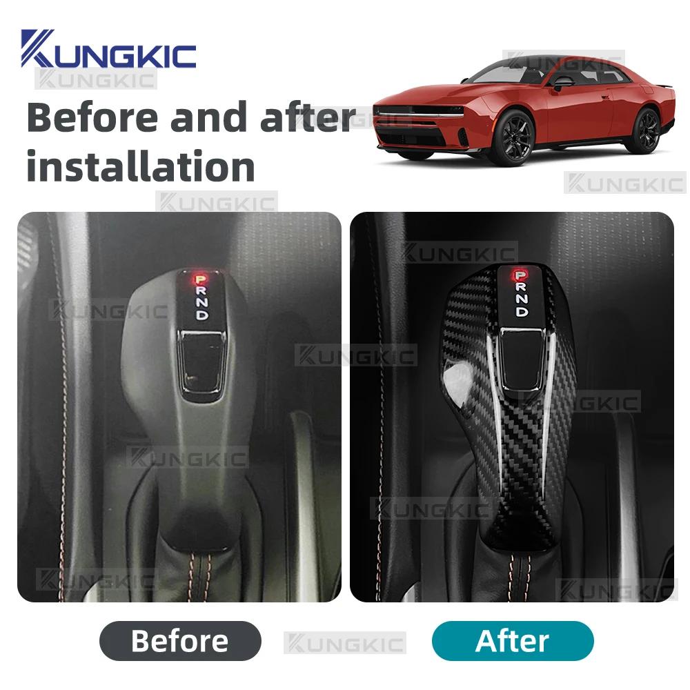 For Dodge Charger 2024-2027 LHD Real Hard Dry Carbon Fiber Gear Shift Knob Cover Trim Sticker Anti-Scratch Wear-Resistant Decor
