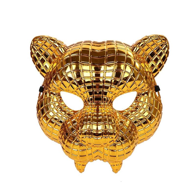 Tierische Goldene Plastik-Leoparden-Gesichtsmaske mit Verstellbaren Elastischen Bändern Halloween Kostüm Cosplay Maske Kostüm Zubehör