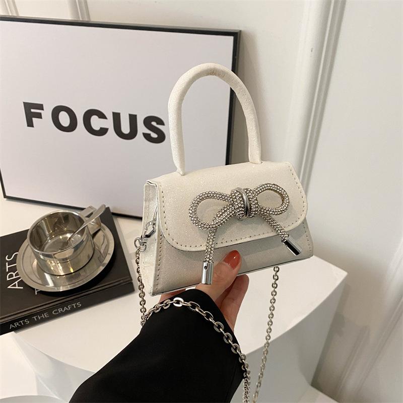 2025 New Chain Crossbody Shoulder Sequined Women's Bag Texture Small Fragrant Wind Solid Color Bow Mini Portable Bag