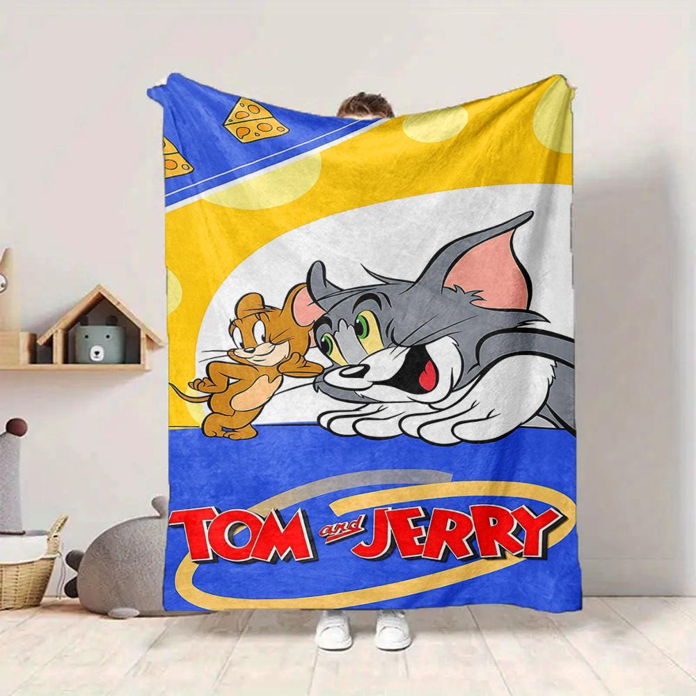 1pc Tom Jerry Flannel Throw Blanket - HD Printed Lightweight Soft Warm All-Season Blanket for Sofa, Bed, Travel, Camping 129