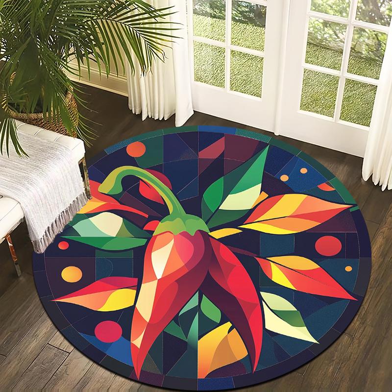 

Geometric style of chili peppers Flannel-printed round floor mats are slip-resistant Suitable living room terrace garden carpets 60cm x 60cm
