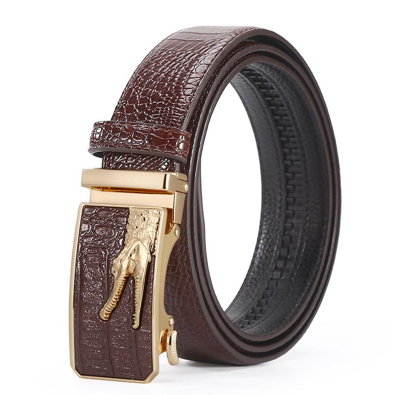Crocodile Men'S Belt Business Automatic Buckle Belt Light Simple High-End Pure Cowhide Belt