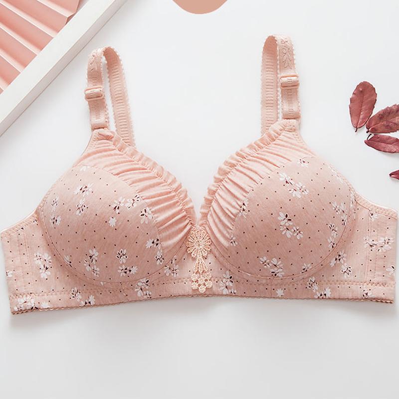 Bra Female Sexy Printed Bra Without Steel Ring Underwear Gathered Comfortable Breathable Bra Girl Jacquard