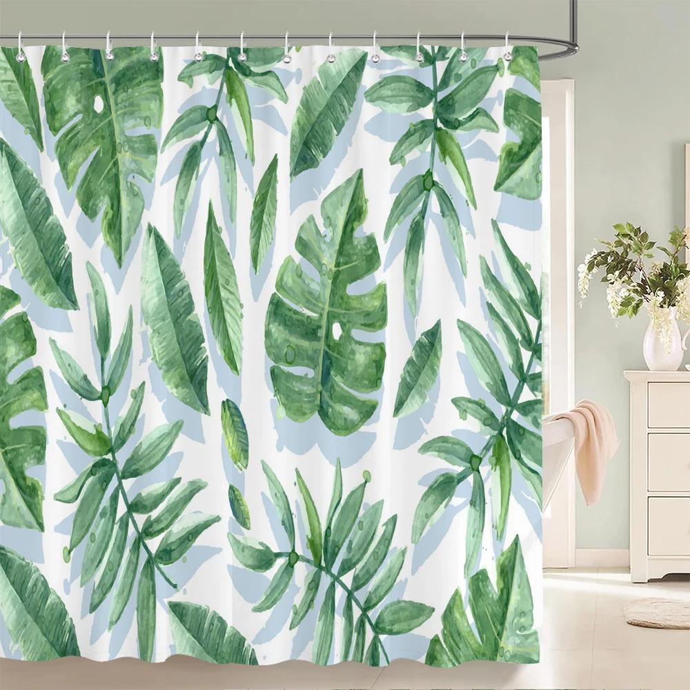 

Bathroom Decoration Shower Curtain Tropical Green Plant Leaf Palm Cactus 3D Printing Waterproof Fabric Shower Curtains With Hook W60H190(CM)-1 Pcs