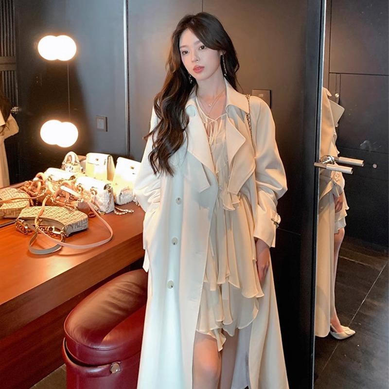 Autumn New Women's Mid-length White Tight Waist Casual Coat