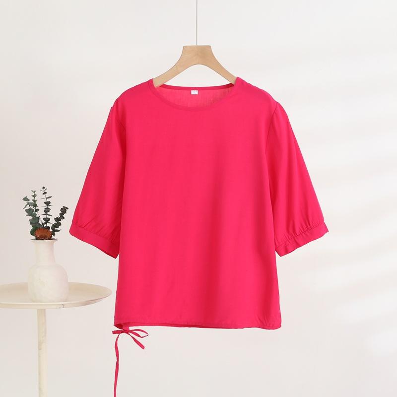 Mid-sleeved T-shirt, Sweet Floral Print, Stylish Drawstring Top, Summer Thin Plus-size Pullover