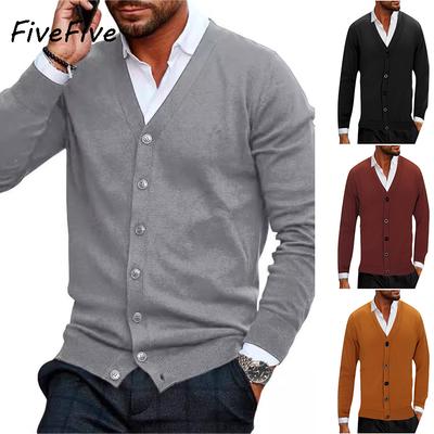 Cardigan tendance pour homme FiveFive - Veste en tricot ample et décontracté - Couleur unie - Bouton