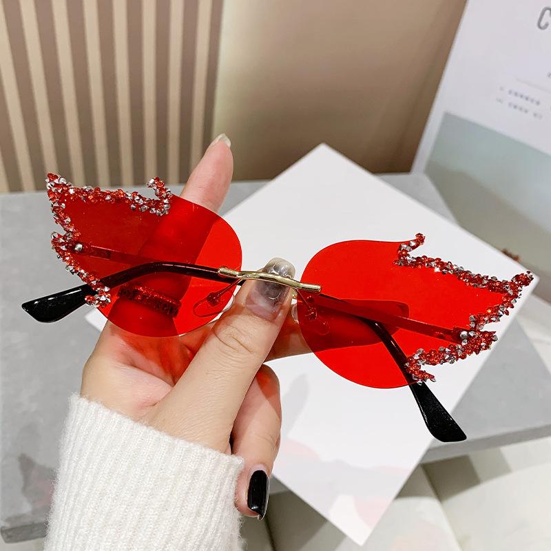 Frameless Diamond Set Big Flame Personality Luxury Flash Diamond Sunglasses Halloween Sunglasses