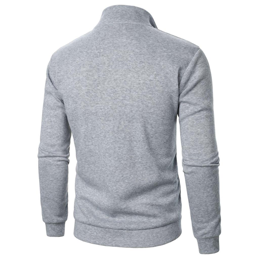 Men's Solid Color Stand Collar Casual Pullover Sweatshirt