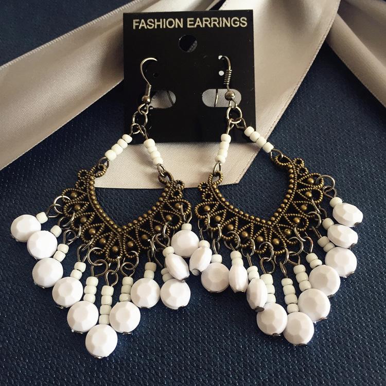 Popular earrings Bohemian retro fringed long beaded earrings colorful earrings women