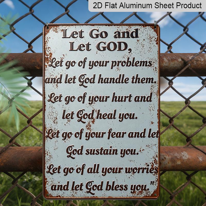 

2D Flat - Vintage Metal Wall Sign - Trust and Let Go To God Inspirational Quote, Weatherproof & Pre-Drilled for Easy Hanging, Perfect for Home 20*30cm