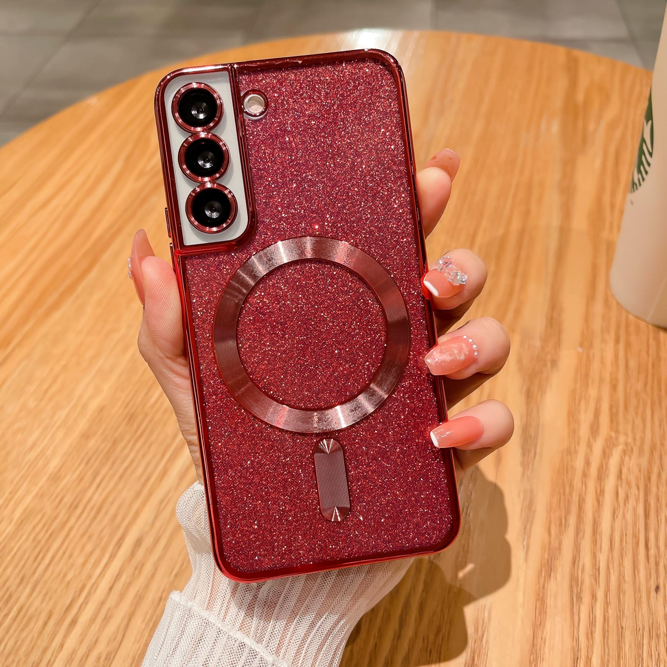 

Покрытие с блестками для Magsafe, прозрачный чехол для Samsung S23 S22 Ultra S21 FE S20 Plus, магнитный бампер с беспроводной зарядкой, мягкий чехол For S23 красный