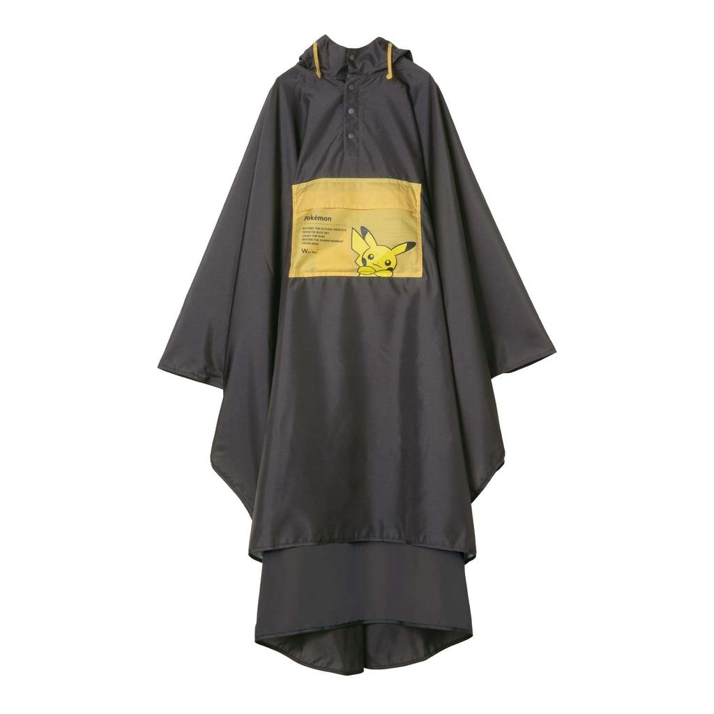 Pokemon Bicolor Rain Adventure Charcoal Outdoor Outdoor [2025] Wpc. Poncho, Partner, (Pikachu), Men's, Women's, Commuting, School, Cycling, Raincoat,