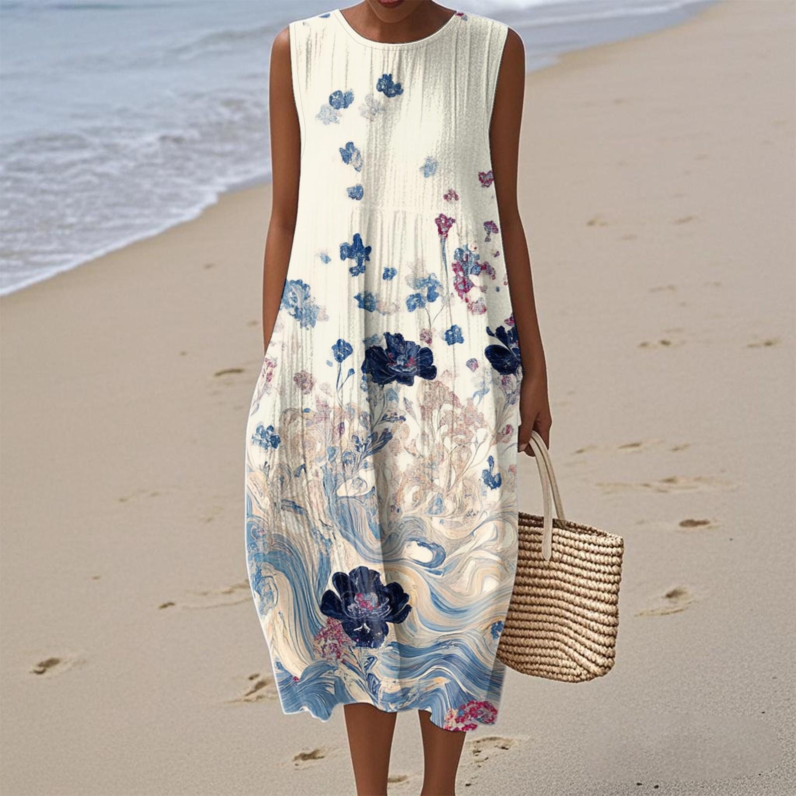 

Женское модное повседневное платье без рукавов с круглым вырезом и цветочным принтом, элегантное, темпераментное XXL хаки