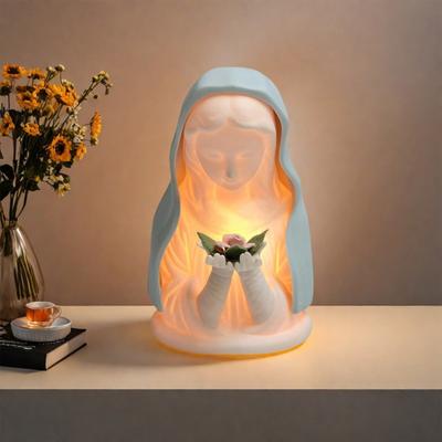 Noční světlo Panna Maria Pryskyřice Modlící se Panna Stolní lampa Požehnaná Matka v modrém závoji Noční světlo Katolická domácí dekorace Dárek ke křtu Vánoce