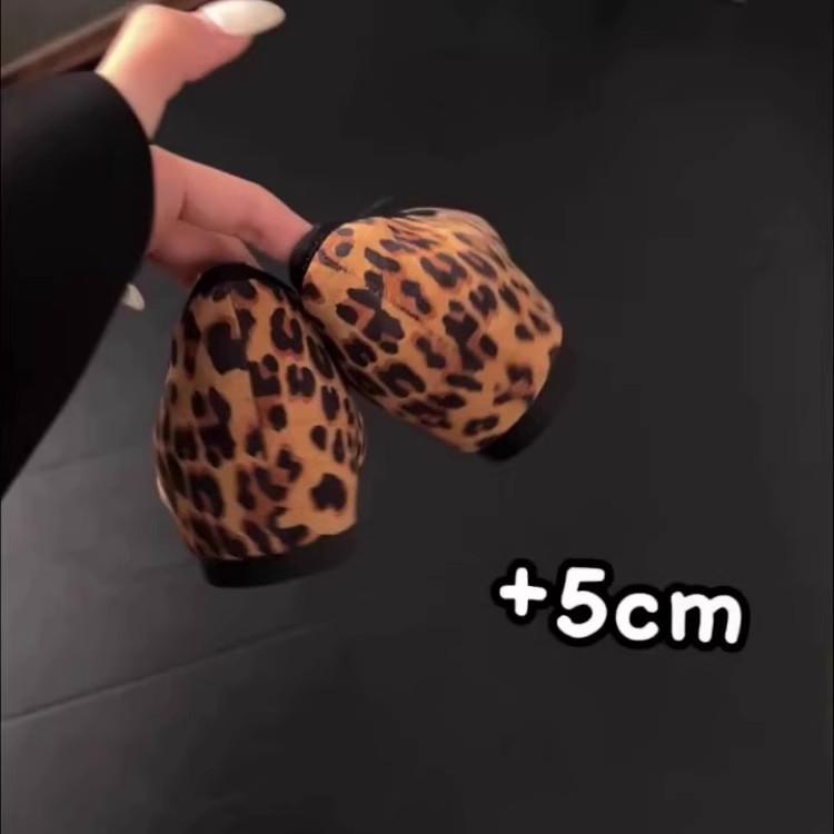 Sheepskin version~ French sexy matte leopard print flats 2025 small inner height increase one pedal shallow mouth single shoes