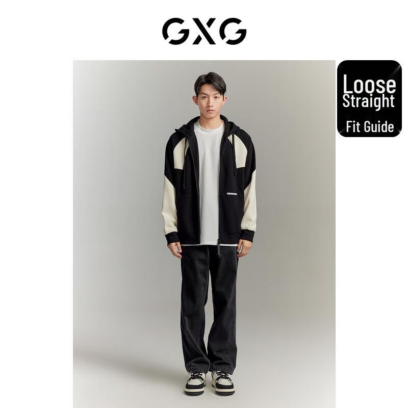 GXG Men's 2024 Patchwork Straight-Leg Black Denim Jeans