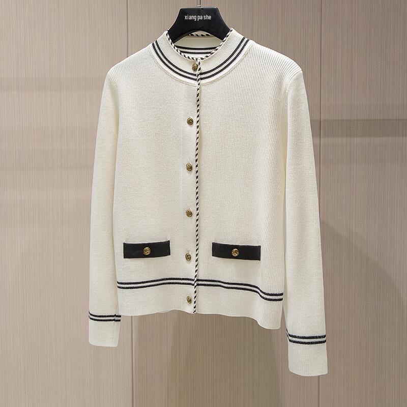Sibaoshe Women's Colorblock Crew Neck Knit Cardigan