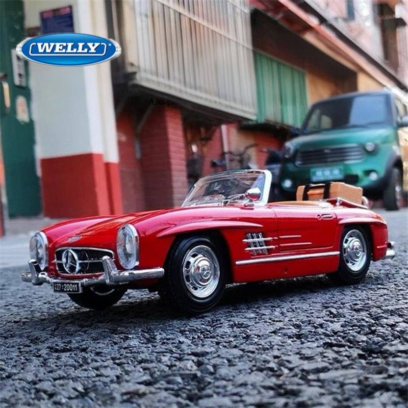Welly 1/24 1955 Mercedes-Benz 190 SL Alloy Roadster Luxy Car Model Diecast Metal Classic Retro Old Car Vehicles Model Kids Gifts