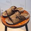 Fashion New Trend Leather Slippers for Men Outdoor Beach Sandals Fashion Designer Men's Half Drag Comfort ummer Slides Wading Aqua Shoes
