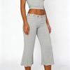 Women Slim Fit Flared Capri Pants Seven Quarter Length Casual Streetwear Sport Trousers with Waist Eyelet Detail