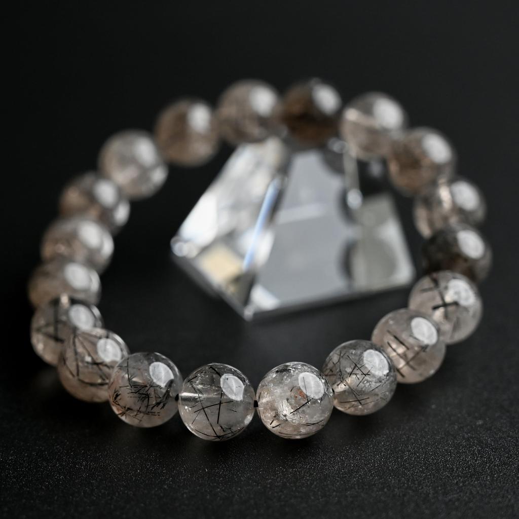 Eigado Black Smoky Rutilated Quartz Bracelet Tourmaline In 10mm 15cm Wrist Limited Natural Power Prayer Good Luck Feng Shui (Black Quartz), Stone,