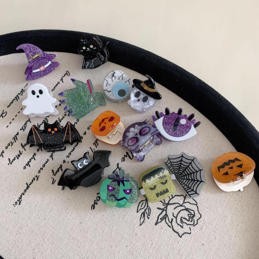 Halloween Mini Claw Clips: Quirky Ghost, Pumpkin, Bat Acrylic Hair Accessories