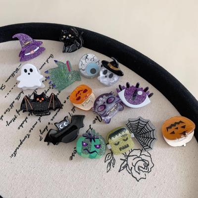 Halloween Mini Krallenklemmen: Skurriles Gespenst, Kürbis, Fledermaus Acryl Haarschmuck