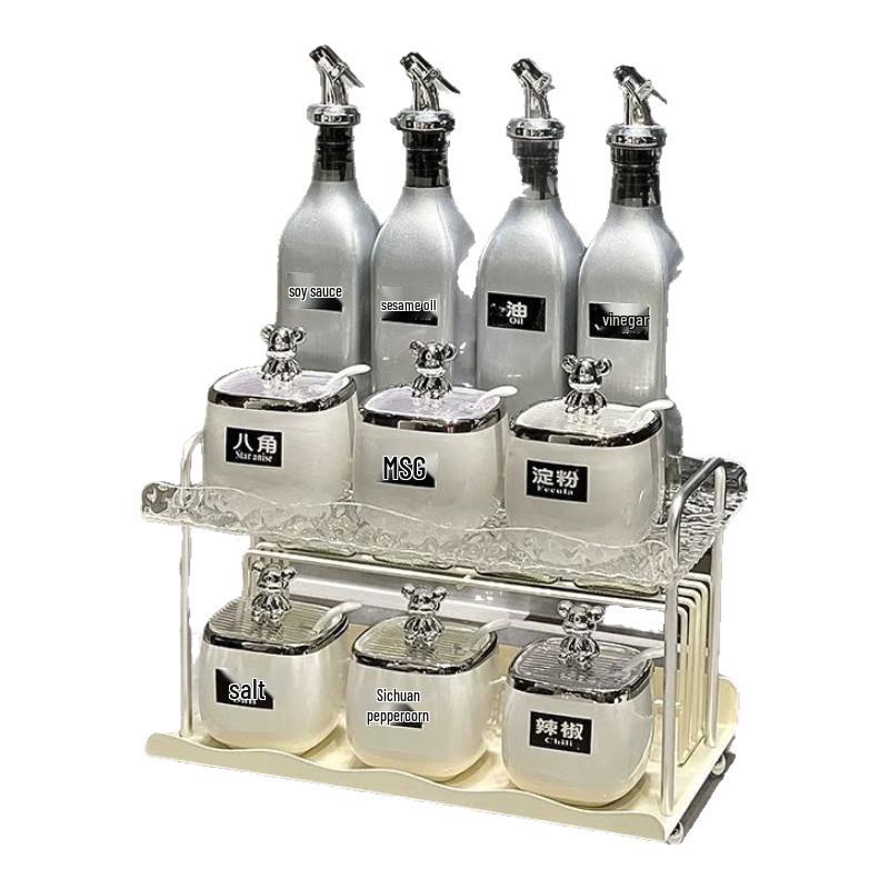 Light Luxury Silver Ceramic & Glass Seasoning Set