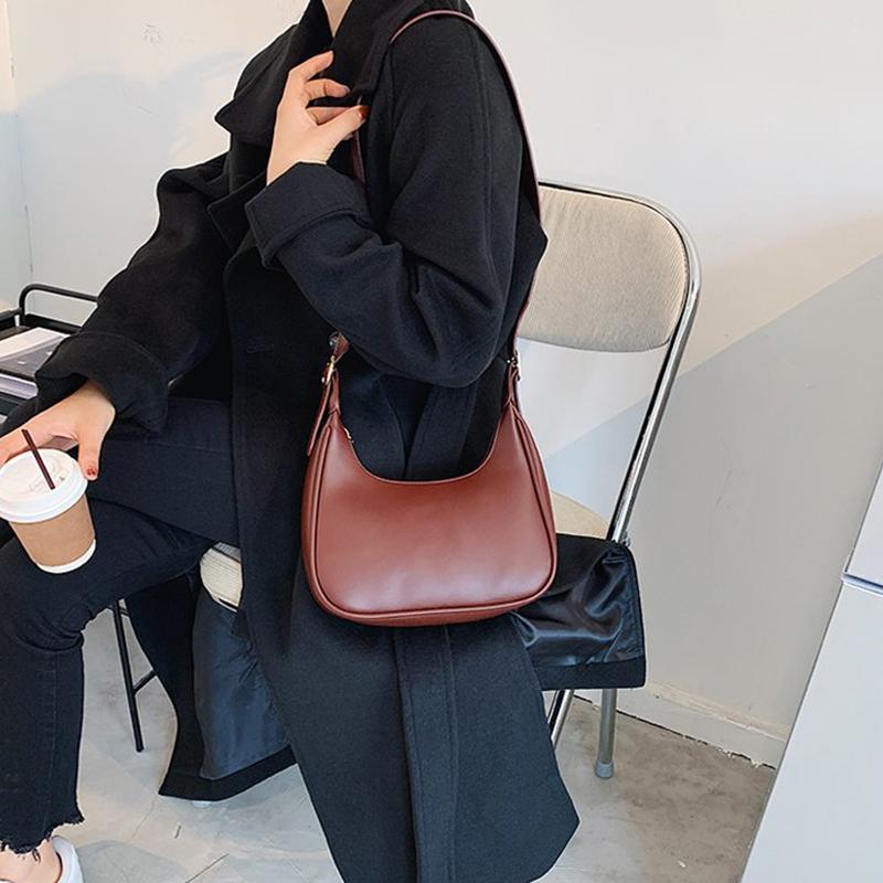 Yogodlns Lässige Schultertasche aus PU-Leder für Damen, einfarbig, Hobos-Umhängetaschen