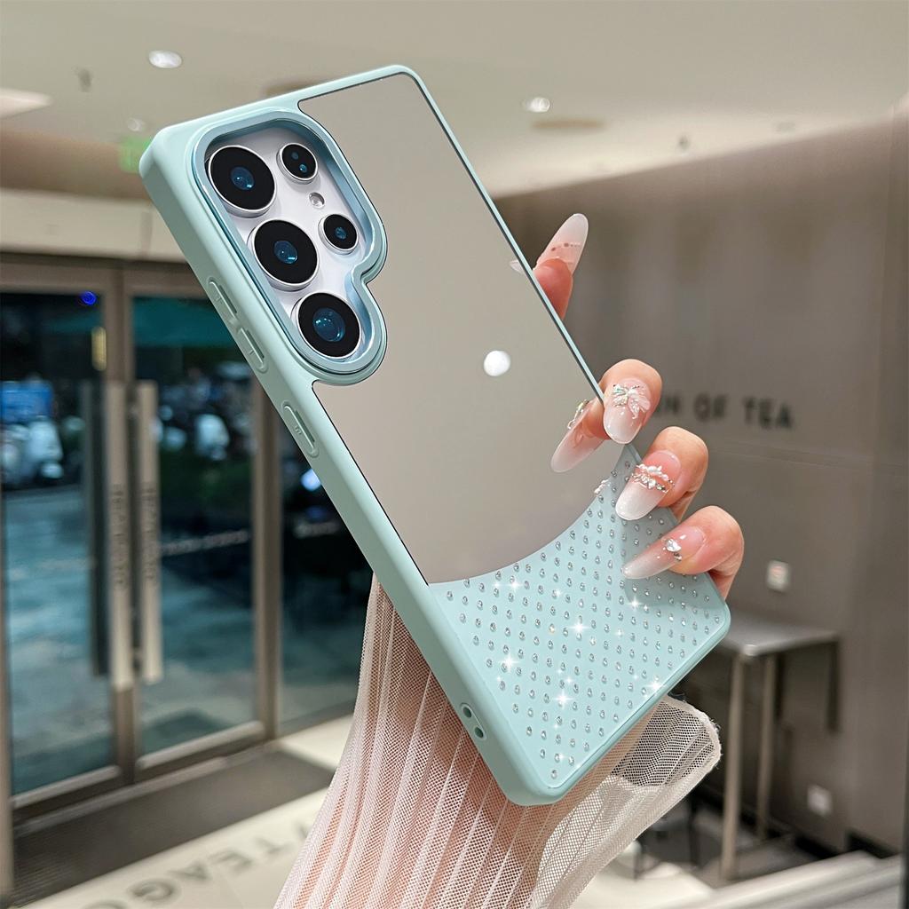 For Samsung Galaxy S24 Ultra Case Mirror Surface TPU+PC Shockproof Phone with Metal Lens Frame