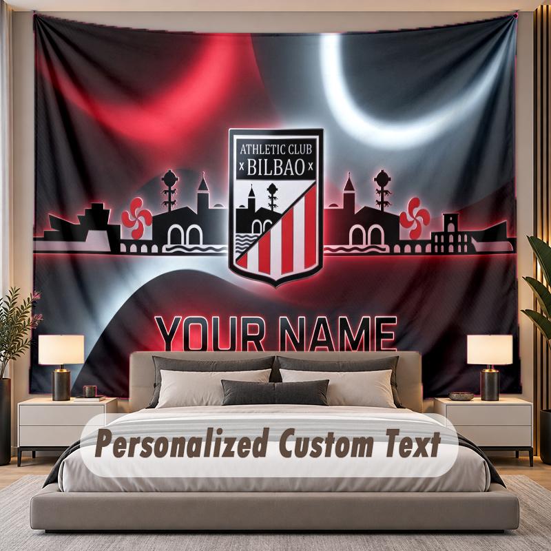 Custom Name Text Tapestry Athletic Bilbao FC Personalized Polyester Wall Tapestry For Bedroom And Room