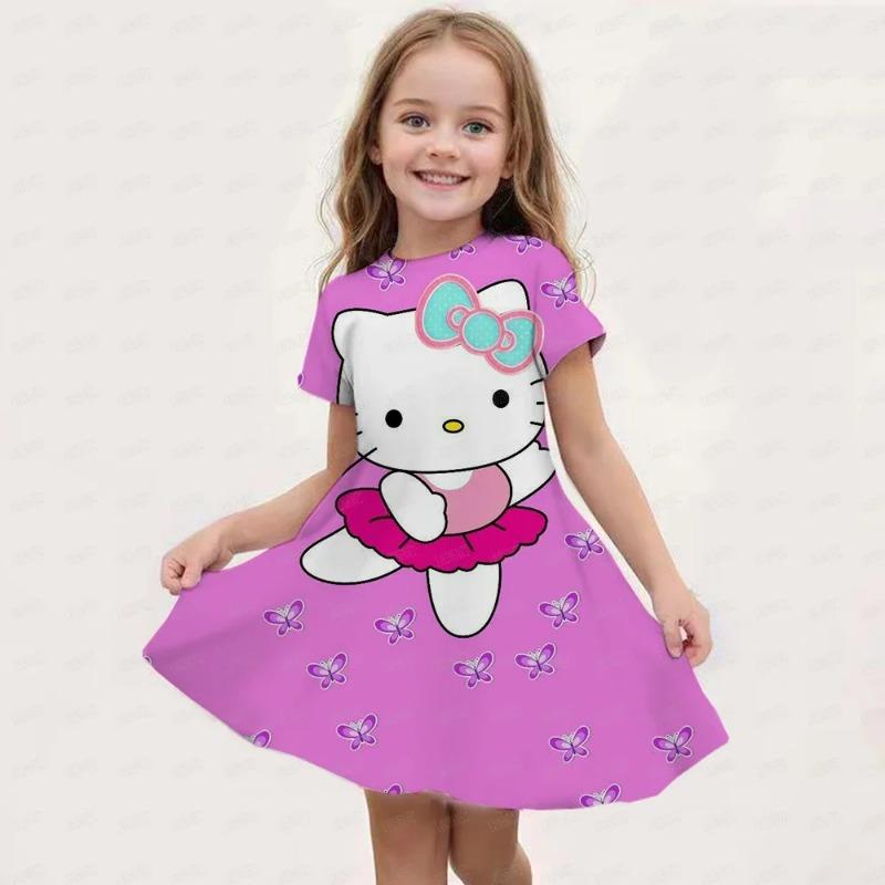 Summer New Children's Clothing Hello Kitty Printed Sleeveless Dress For 3-14 Year Old Girls Casual Breathable Princess Dress