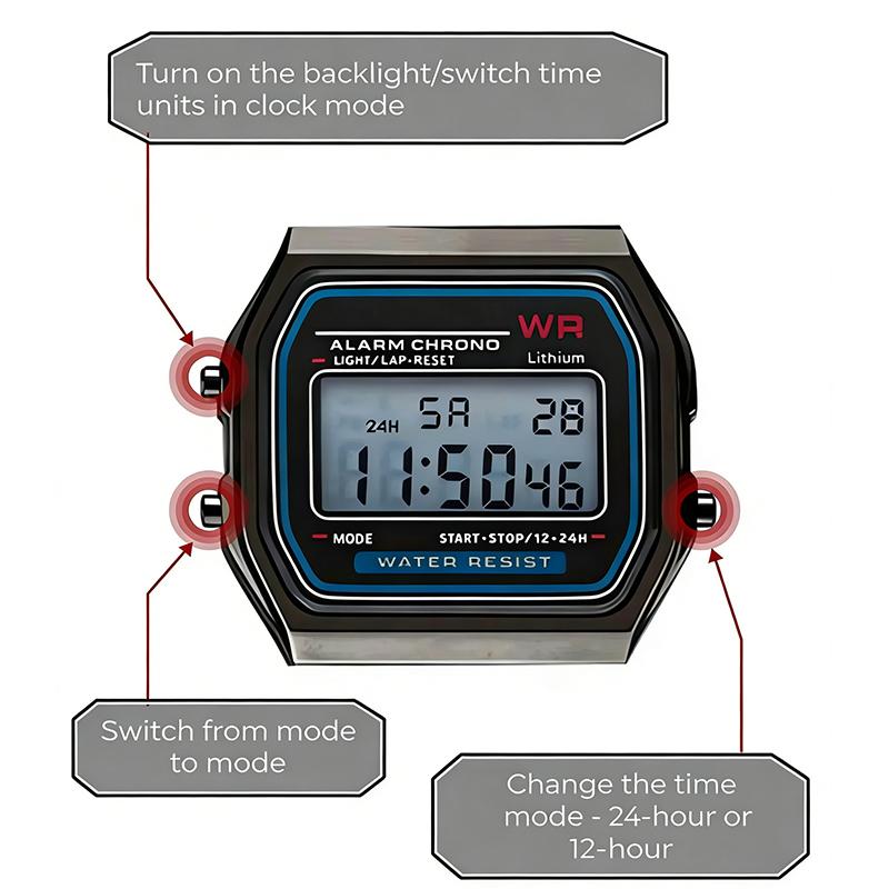 Vintage elektronické náramkové hodinky pár elektronické hodinky ocelový pásek čtvercové sportovní hodinky
