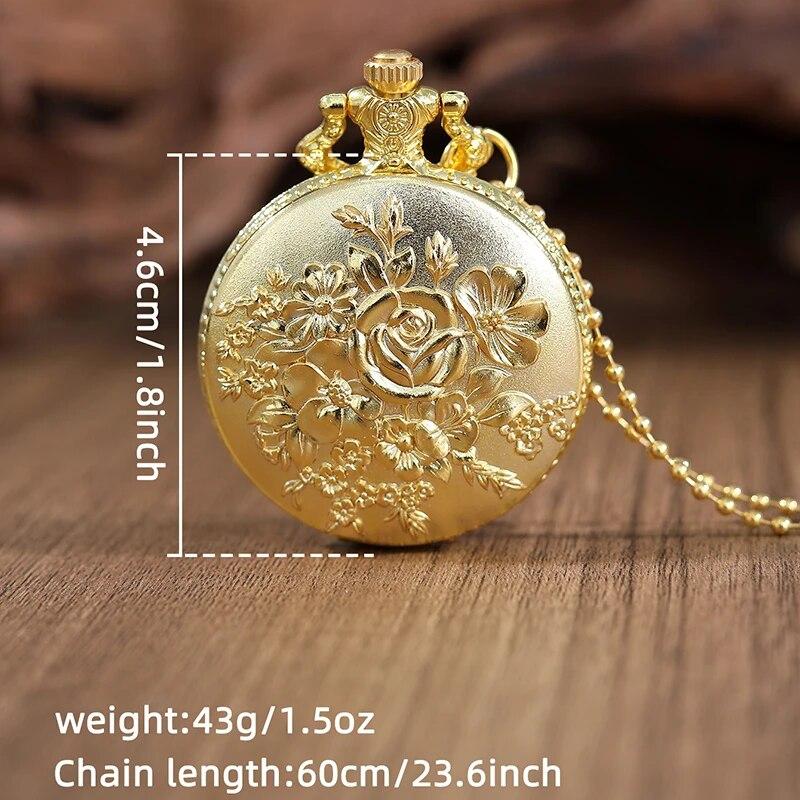 Luxury Gold Flower Quartz Pocket Watch Double-sided Printing Fashion Design Pendant Fob Watch Chain Gifts for Men