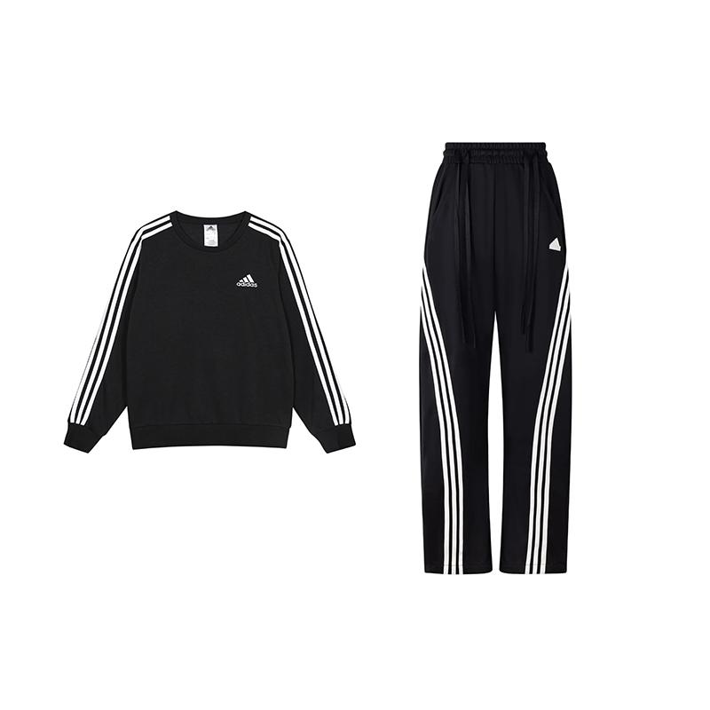 

adidas Black Women s Classic 3-Stripes Crew Neck Sweatshirt Wide Leg Pants Sports Set GK9078JV9943 XL