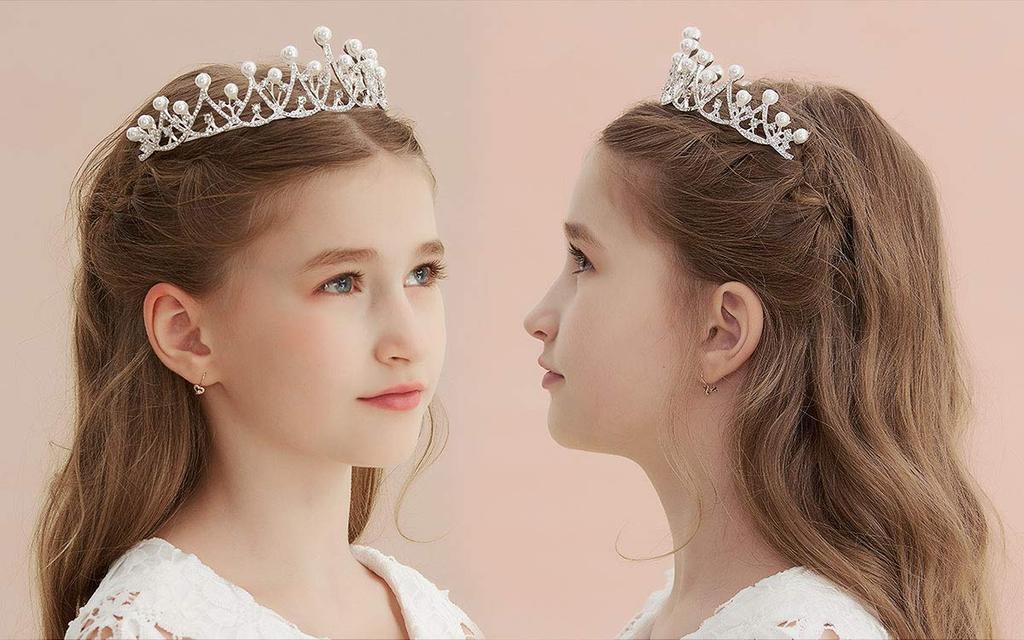 Cemellia Kinder-Krone Blume Tiara Haarschmuck, Formell, Kristall- und Perlen-Haarschmuck, Funkelnd, Perfekt für Hochzeiten, Aufführungen,